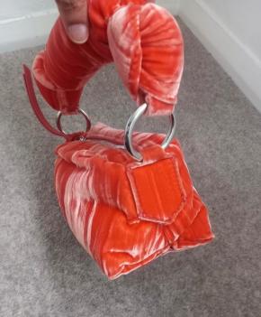 Dries Van Noten Orange Velvet Knot Bag 8