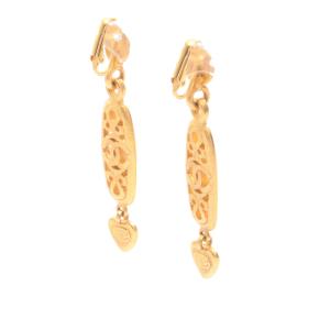 Chanel Gold Plated Heart Drop Clip on Earrings 2