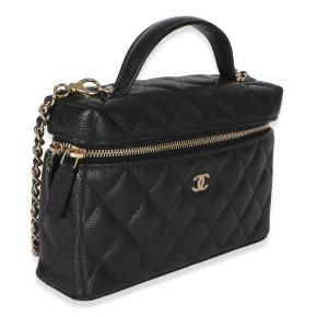 Chanel Black Quilted Caviar Top Handle Slim Vanity With Chain 3