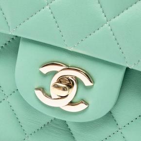 Chanel Green Small Classic Lambskin Double Flap 6