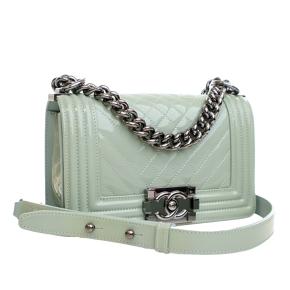 Chanel Green Small Quilted Patent Boy Flap 3