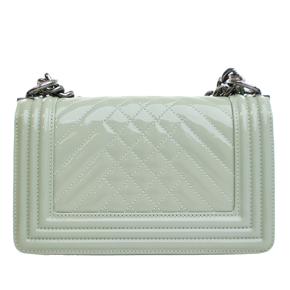 Chanel Green Small Quilted Patent Boy Flap 4