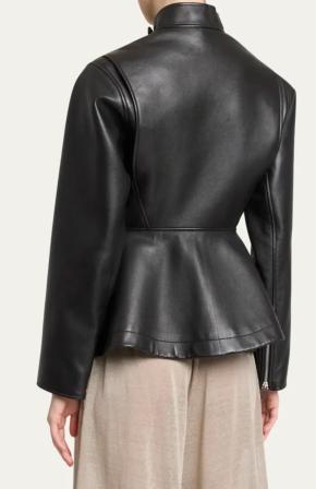 Alaia Black Leather Peplum Jacket 10