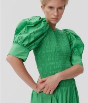 Ganni Green Cotton Smocked Dress 2