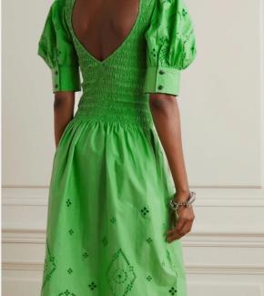 Ganni Green Cotton Smocked Dress 3
