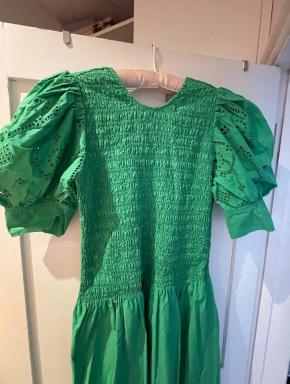 Ganni Green Cotton Smocked Dress 10