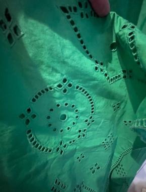 Ganni Green Cotton Smocked Dress 9