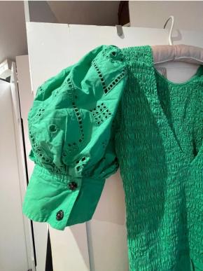 Ganni Green Cotton Smocked Dress 4