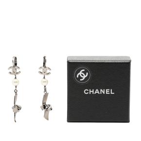 Chanel  Faux Pearl Ribbon Knot Dangle Earrings 4
