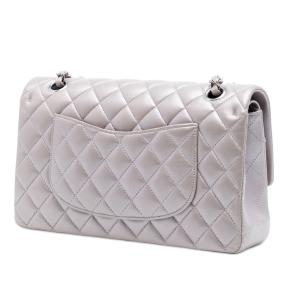 Chanel Silver Medium Classic Metallic Lambskin Double Flap 2