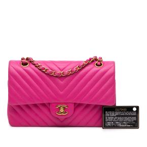 Chanel Pink Medium Classic Chevron Lambskin Double Flap 12