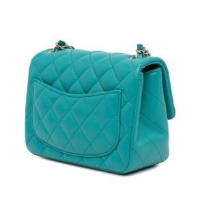 Chanel Blue Mini Square Classic Lambskin Single Flap 2