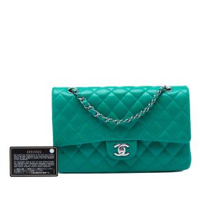 Chanel Green Medium Classic Lambskin Double Flap 8