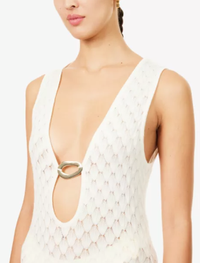 Away That Day Dominica Plunge Crochet Knit Maxi Dress 4