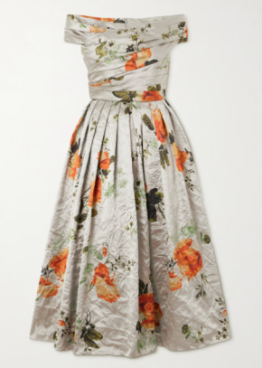 Erdem Off-The-Shoulder Floral-print Metallic Crinkled-Satin Midi Dress 4