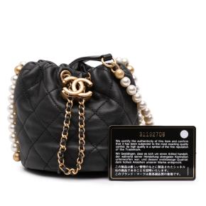 Chanel Black Mini Quilted Calfskin About Pearls Drawstring Bucket Bag 12