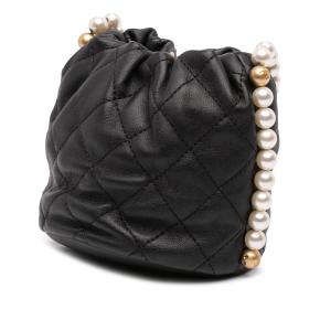 Chanel Black Mini Quilted Calfskin About Pearls Drawstring Bucket Bag 2