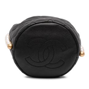 Chanel Black Mini Quilted Calfskin About Pearls Drawstring Bucket Bag 3