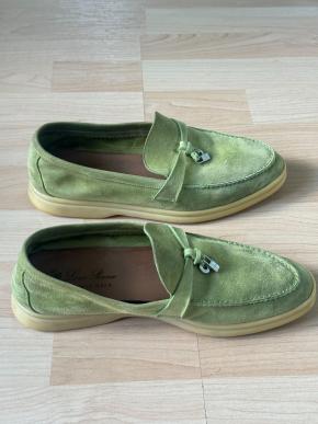 Loro Piana Green Suede Summer Charms Loafers 7