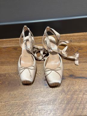 Louboutin Satin Heeled Ballet Pump Sandals 7