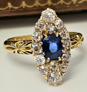 Vintage 1900 Victorian Sapphire And Diamond Cluster Ring 3
