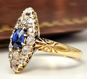 Vintage 1900 Victorian Sapphire And Diamond Cluster Ring 5