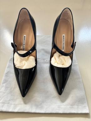 Manolo Blahnik Black Patent Campari Mary Jane Heels 2