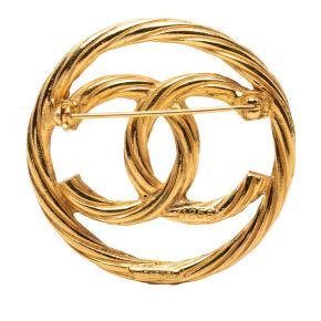 Chanel CC Gold Plated Round Brooch 2