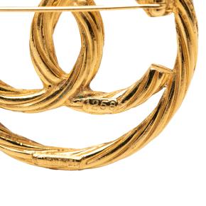 Chanel CC Gold Plated Round Brooch 3