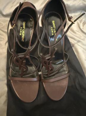 Saint Laurent Brown Leather Cassandre Heels 8