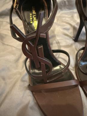 Saint Laurent Brown Leather Cassandre Heels 3