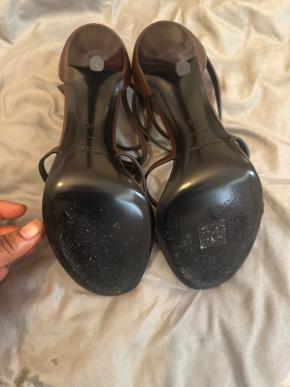 Saint Laurent Brown Leather Cassandre Heels 5
