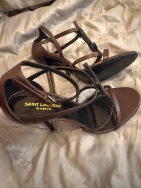 Saint Laurent Brown Leather Cassandre Heels 7