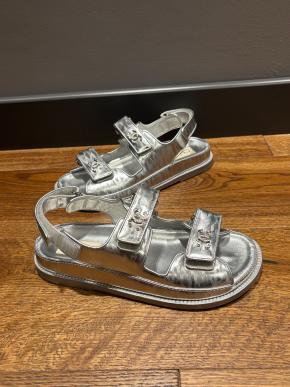 Chanel Silver Dad Sandals 10