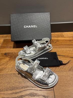Chanel Silver Dad Sandals 9