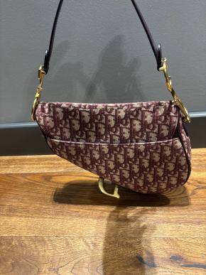 Dior Burgundy Canvas Saddle Bag 10