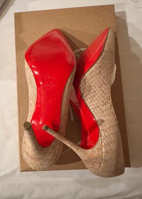 Louboutin Beige Python Print Pumps 4