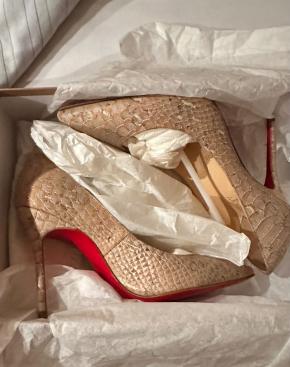 Louboutin Beige Python Print Pumps 3