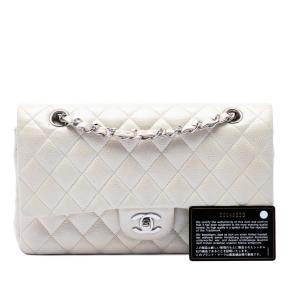 Chanel White Medium Classic Caviar Double Flap 7