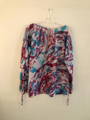 Turquoise Paint-Effect Print Blouse 2