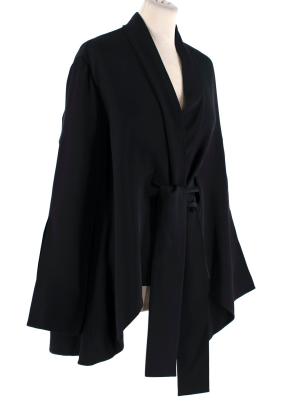 Black Embroidered Silk-Satin Kimono Jacket & Trousers 4