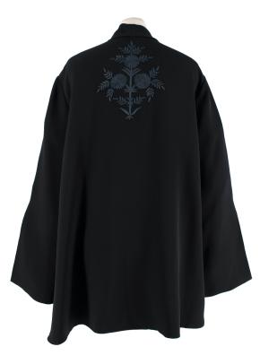 Black Embroidered Silk-Satin Kimono Jacket & Trousers 5