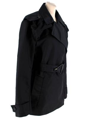 Black gabardine short trench coat 3