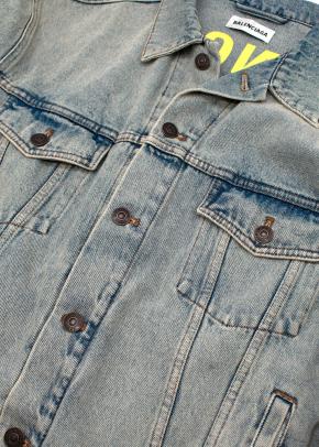 Acid-wash denim neon printed logo back jacket 5