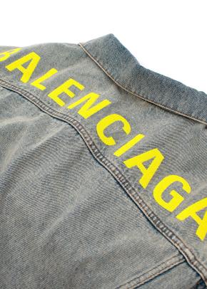 Acid-wash denim neon printed logo back jacket 7