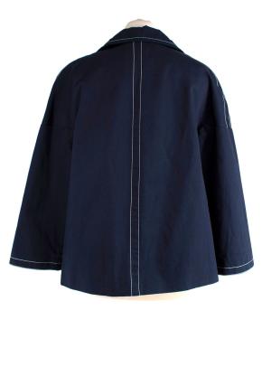 Blue Boxy Jacket with Contrast Stitching 2