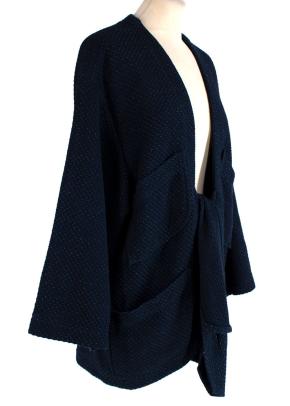 navy textured cotton tie-front cardigan 9