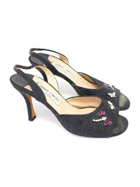 Jimmy Choo Grey Felt Slingback Sandals with Crystals