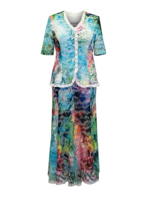 Georgede Multicolour Lace Top and Skirt Set