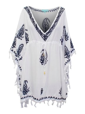 Melissa Obadash White Beach Cover-Up with Black Embroidery